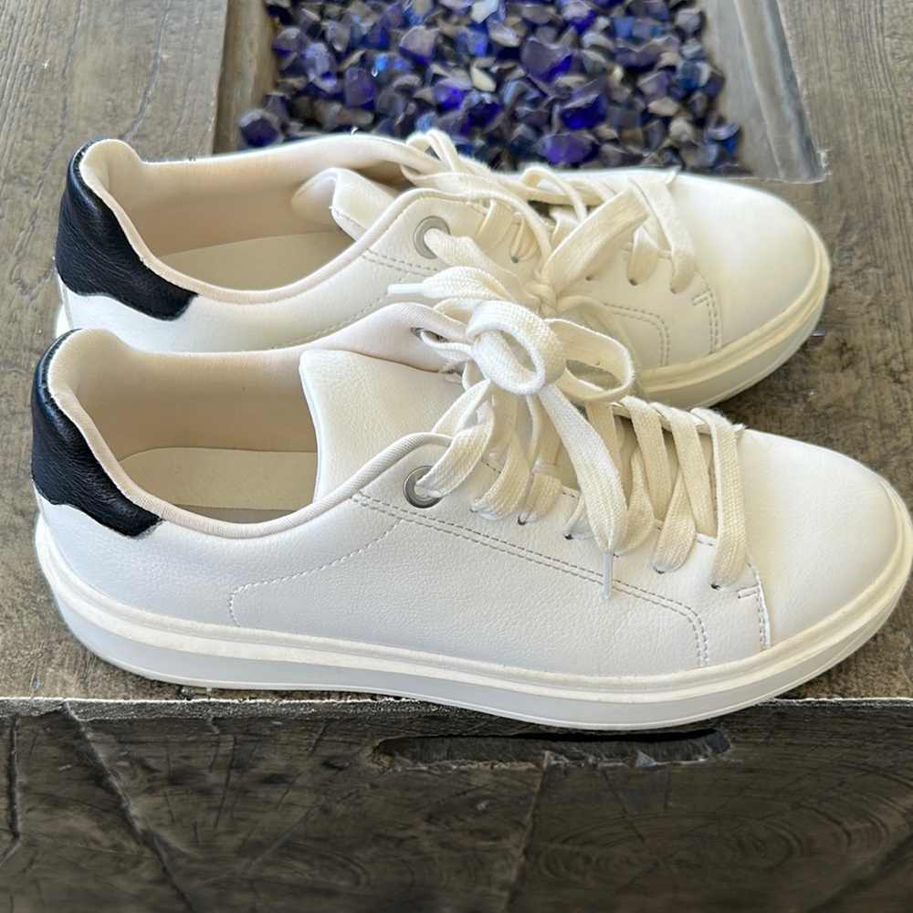 White and Black Low-Top Sneakers